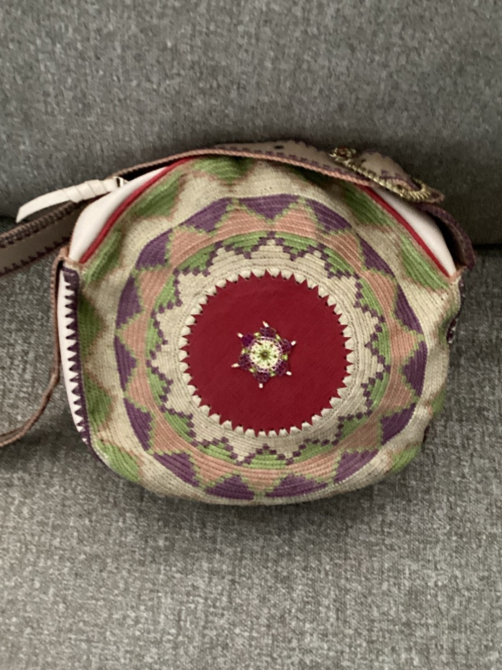 NAIF Round Handwoven Shoulder Bag in Red, Pink, Green, Purple